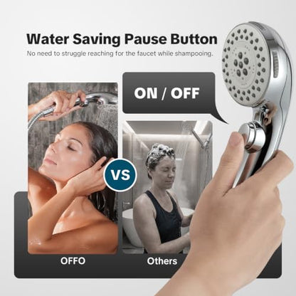 Handheld Shower Head with 5 Modes, Chrome, 60-Inch Stainless Steel Hose & Holder