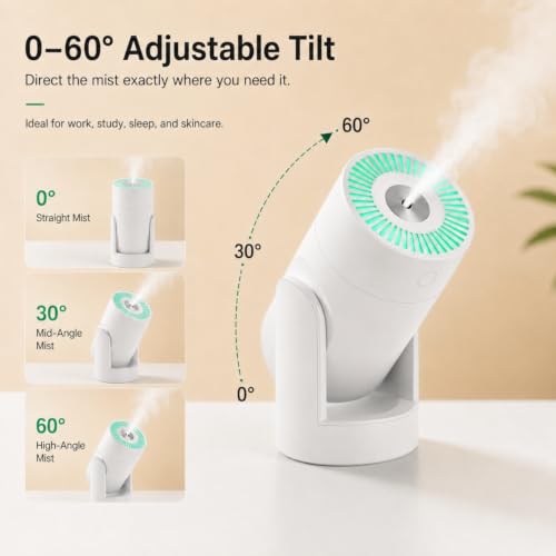 White Portable Mini Humidifier 220ml with 2 Mist Modes & Night Light