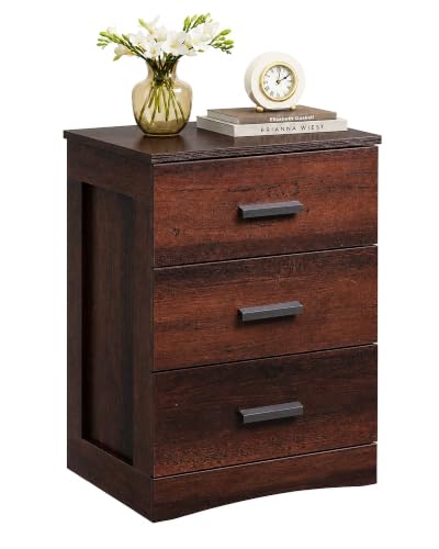 WLIVE Espresso 3-Drawer Nightstand with Large Top - Wood Bedside Table