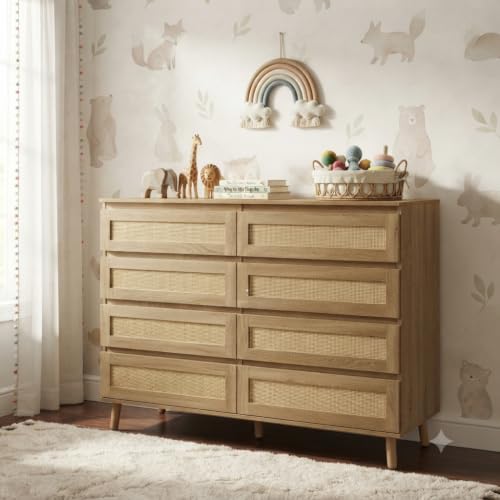 Garvee Rattan 7-Drawer Dresser for Bedroom & Nursery - Natural Finish