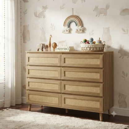 Garvee Rattan 7-Drawer Dresser for Bedroom & Nursery - Natural Finish