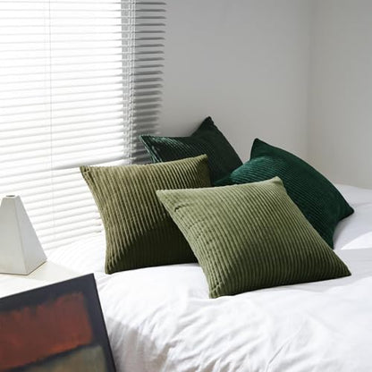 Dark Green Christmas Decorative Throw Pillow Covers Set of 4 20x20 Inches - Winter Fluffy Corduroy Euro Shams for Couch Bed Bedroom