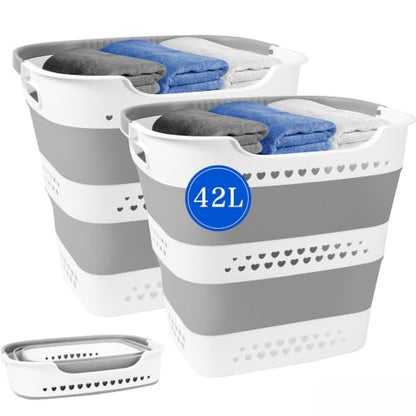 Gery 42L Collapsible Laundry Basket with Handles - Foldable Storage Bin for Washing