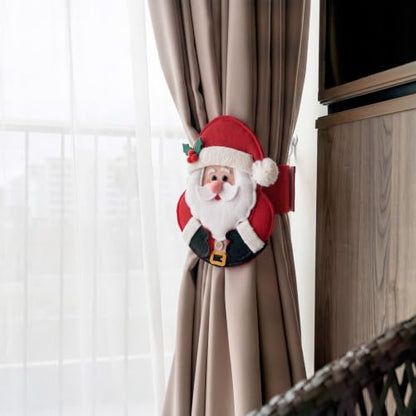 Christmas Santa Curtain Tiebacks - Felt Holiday Window Holdbacks (2 Pack)