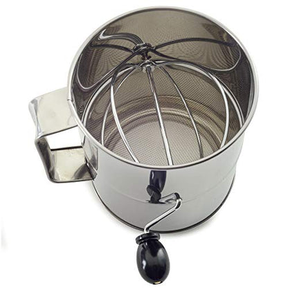 Norpro Polished Stainless Steel Hand Crank Sifter, 8 cups/64 ounces, silver