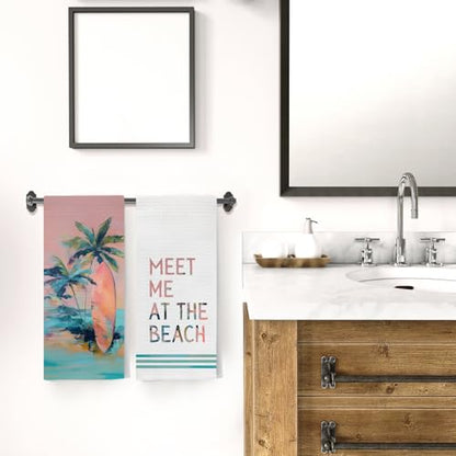 Wardos Coastal-C Boho Beach Kitchen Towels Set of 2 - Tropical Palm & Surfboard Design