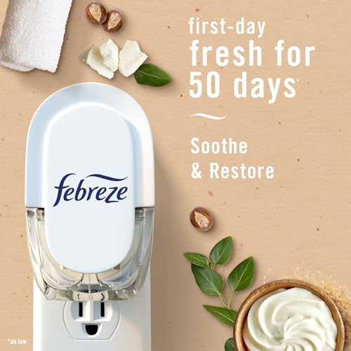 Febreze Plug In Air Freshener, Odor-Fighting Scented Oil Refill For Home, Bathroom, & Kitchen, Long Lasting, Refresh & Energize and Soothe & Restore Scents, 0.87oz Refills, 4ct (2 of Each)
