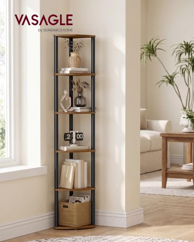 Corner Shelf with 6 Tiers - Rustic Brown, Toolless Assembly, 15.1"D x 10.6"W