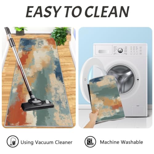 Rust Orange Mottled Washed Color Block Kitchen Rugs Set - Non-Slip, Washable, 2-Piece
