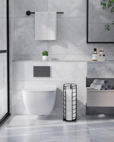 Kitsure Toilet Paper Holder Stand Black 16 Inch Space-Saving Bathroom Organizer with Refill Storage