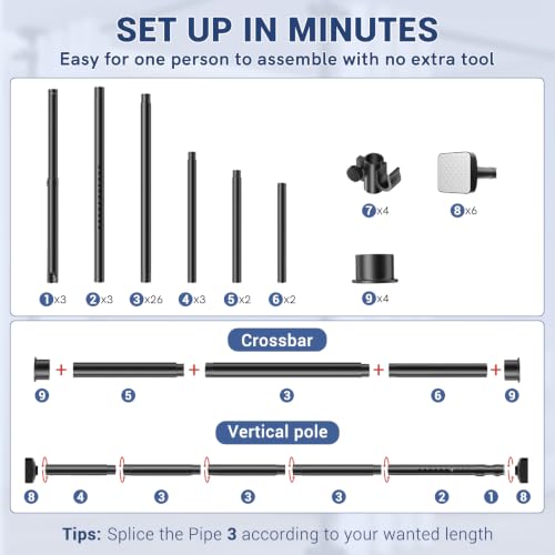Black Room Divider Tension Curtain Rod 28-140 Inch No Drilling Adjustable Privacy Screen
