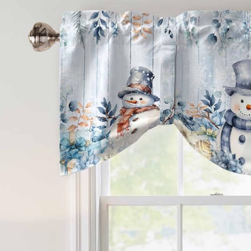 Blue Snowman Christmas Tie Up Valance Curtains for Windows, 54x18 Inches, Pack of 1