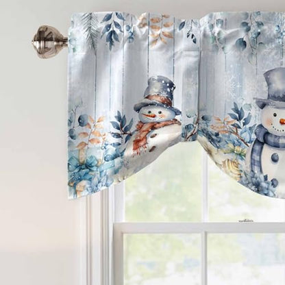 Blue Snowman Christmas Tie Up Valance Curtains for Windows, 54x18 Inches, Pack of 1