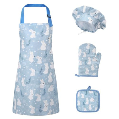 Kids Apron and Chef Hat Set - Rabbit Variation, Play Kitchen Accessories