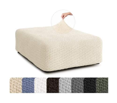 Stretch Ottoman Slipcover - Cream Large Bi-Elastic Foot Stool Cover for Square or Rectangle Pouf