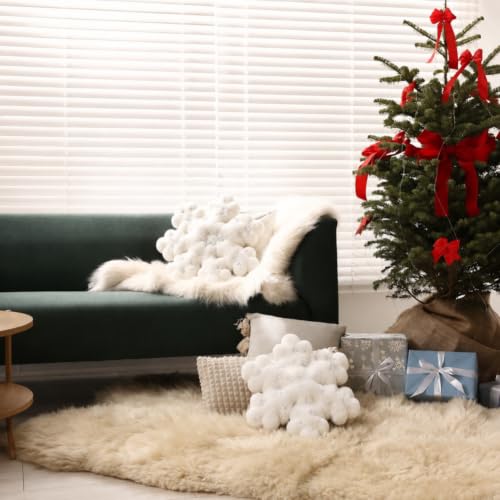 Christmas Snowflake Throw Pillows - White Plush Decorative Cushions, 19.7 Inches, Set of 2