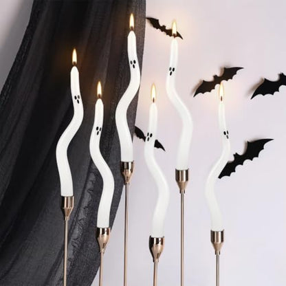 Halloween Ghost Candle Set - White Taper Candles for Centerpieces & Decorations