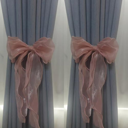 Pink French Silky Bow Curtain Tiebacks - 2 Pack, Elegant Lace Ribbon Holdbacks for Bedroom & Living Room Decor - Hot Pink