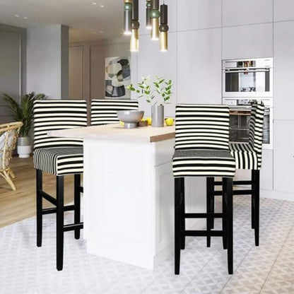 Bar Stool Covers with Back Slipcovers Black White Stripes One Piece