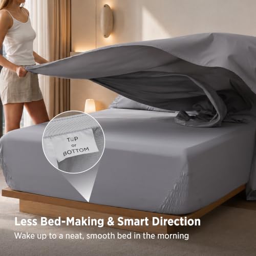 Bedsure Deep Pocket King Sheets - Non Slip Fit for Up to 18" Mattresses, Grey