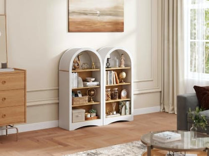 White Natural Particle Board MDF 4-Tier Corner Storage Shelves - Arched Wall Bookshelf