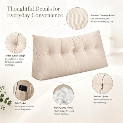 Twin XL Dorm Headboard Pillow Wedge Cushion - Back Support & Bolster