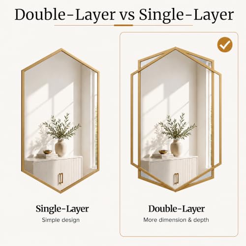 Matte Gold Hexagon Bathroom Vanity Mirror - 24x36 Inch Wall Mirror - Variation of THIS listing