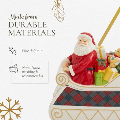 Christmas Santa in Sleigh Cookie Jar - 13.25 Inch Festive Candy Container