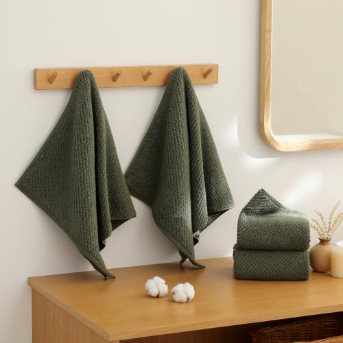 Olive Green 4-Piece Cotton Hand Towels - 16x30 Inches, Soft & Absorbent