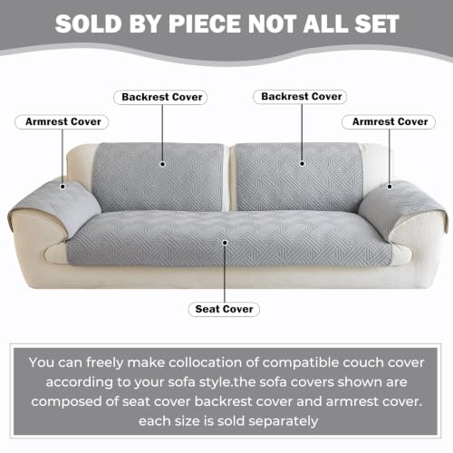 Cotton Quilted Non-Slip Couch Cover for Sofa - Grey, 43.3x94.5 Inches - Pet & Furniture Protector