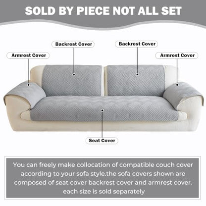 Cotton Quilted Non-Slip Couch Cover for Sofa - Grey, 43.3x94.5 Inches - Pet & Furniture Protector
