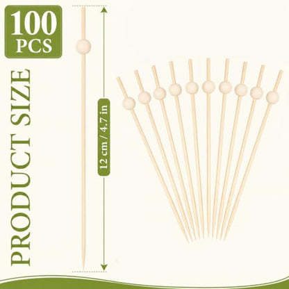 Bamboo Cocktail Picks Set - 100 Fancy Wooden Ball Skewers for Drinks & Appetizers