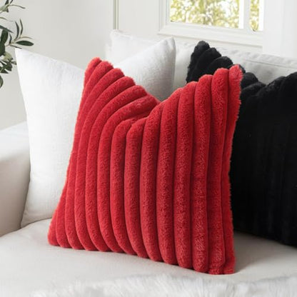 MIULEE Red Faux Fur Throw Pillow Covers 20x20 Set of 2 - Modern Cozy Decor
