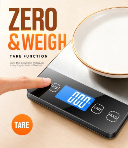 Letron Silver Digital Kitchen Food Scale 33 lb Capacity, Rechargeable