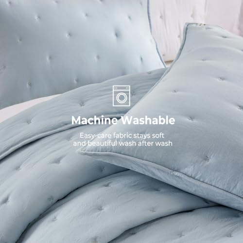 Blue King Quilt Set - Lightweight Soft Bedspread with Pillow Shams - Blue Stitch