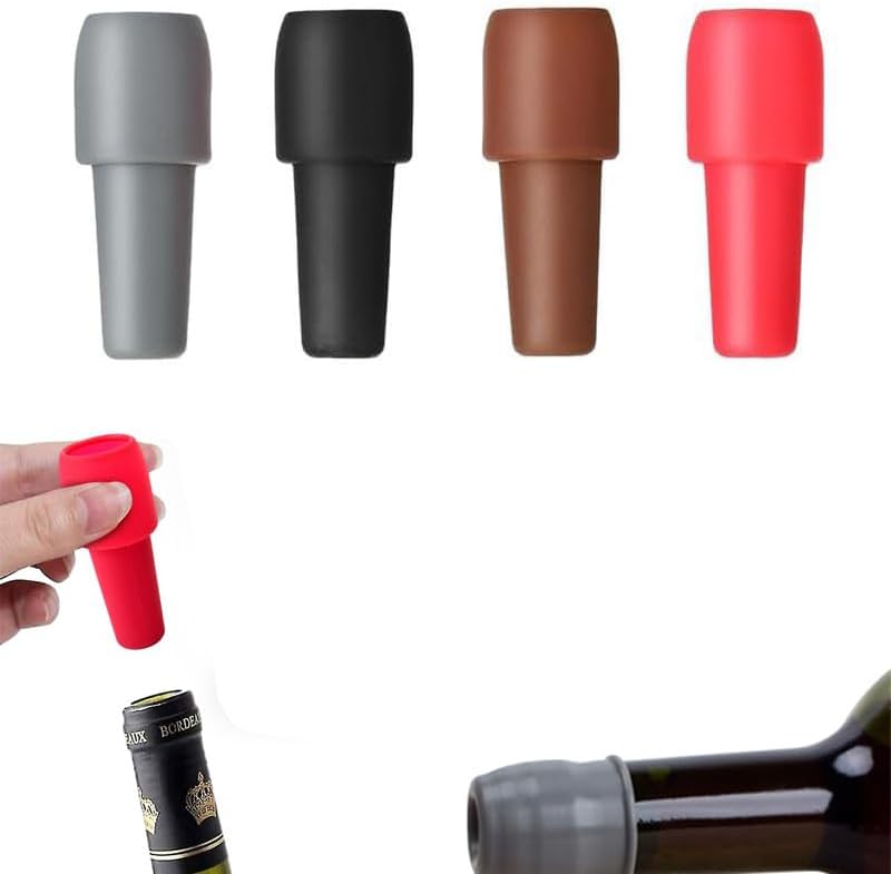 New Reusable Sparkling Wine Bottle Stopper, Wine Stoppers for Wine Bottles, Silicone Wine Stopper Wine Bottle Stopper for Beer Champagne Prosecco Home Use (4)