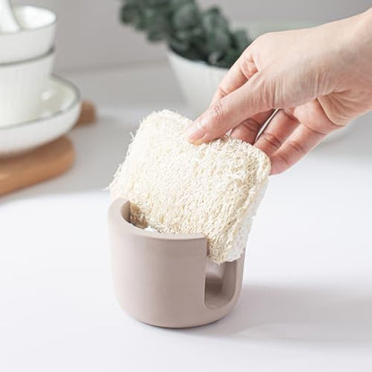 MOPHONICHOME Diatomaceous Earth Sponge Holder, Quick Drying Stone Sponge Holder for Kitchen Sink - Ultra Absorbent Sink Sponge Holder - Diatomite Sponge Holder (3.14x2.75x2.36 inches, Brown)