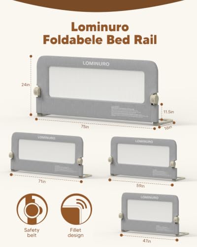Toddler Bed Rail Guard 75in Gray Foldable Safety Bed Guard with Reinforced Steel Frame