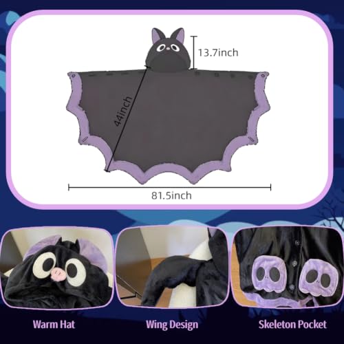 Adult Bat Hoodie Blanket - Wearable Animal Hooded Cape for Women