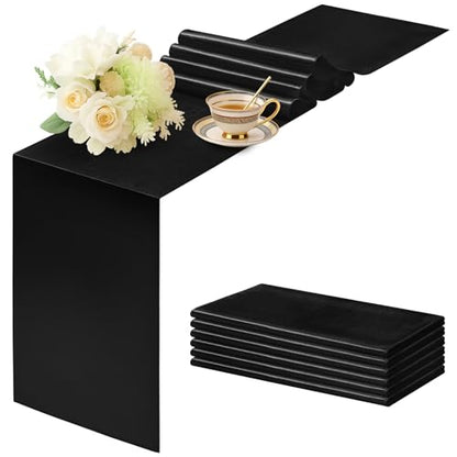 Black Satin Table Runner 12x108 Inches - Pack of 6 | Festive Event Decor