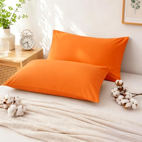 Pure Cotton Pillowcase Set 20x26 Inches - 2 Pack in Orange