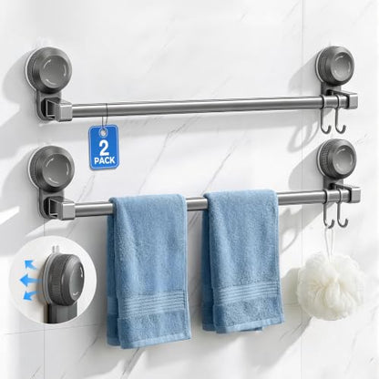 Suction Cup Towel Bar 2 Pack - 27.6 Inch Rustproof Aluminum Bathroom Rack