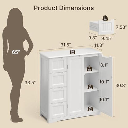 Bathroom Storage Cabinet Set - White Over Toilet & Floor Organizer
