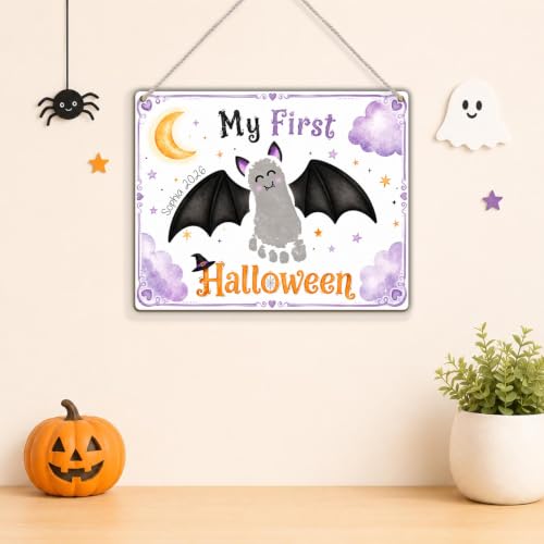 My First Halloween Bat Footprint Sign Baby Keepsake - Toddler Handprint Decor