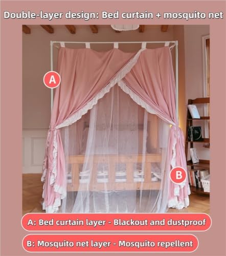 Blue Double Layer Bed Canopy with Mosquito Net for Bedroom - W70.9 x L78.7in