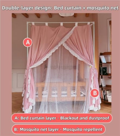 Blue Double Layer Bed Canopy with Mosquito Net for Bedroom - W70.9 x L78.7in