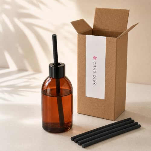 Reed Diffuser Set with Amber Glass Bottle & 5 Reeds - Home Fragrance Decor