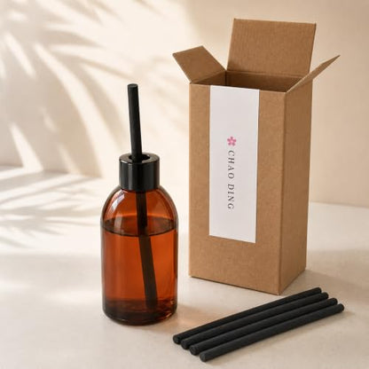 Reed Diffuser Set with Amber Glass Bottle & 5 Reeds - Home Fragrance Decor