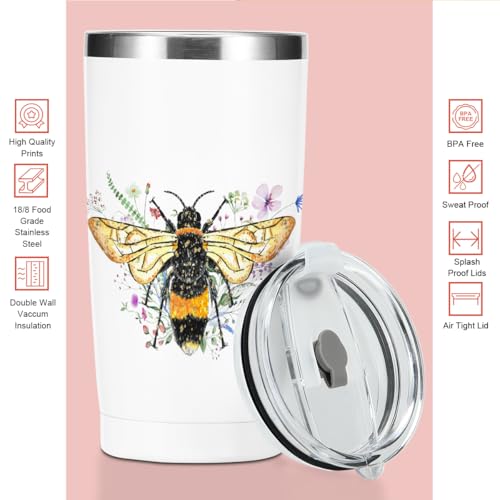 Bee Gifts Cute Bees Tumbler 20oz Stainless Steel Travel Cup with Lid - Bees Themed Gift for Women Men Children Variation of Bee Cute 1123
