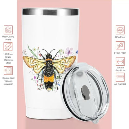Bee Gifts Cute Bees Tumbler 20oz Stainless Steel Travel Cup with Lid - Bees Themed Gift for Women Men Children Variation of Bee Cute 1123